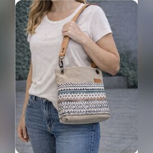 Birch & Ivory Canvas Tote Bag Southwestern Aztec Print Boho Shoulder Bag